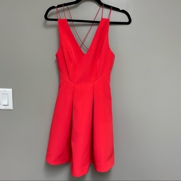 Topshop Strappy Bonded Mini Cocktail Dress Coral - Picture 3 of 8